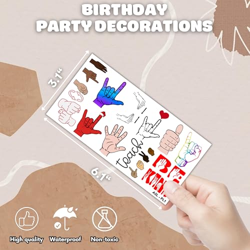 107 PCS ASL Temporary Tattoos for Kids - Party Favors