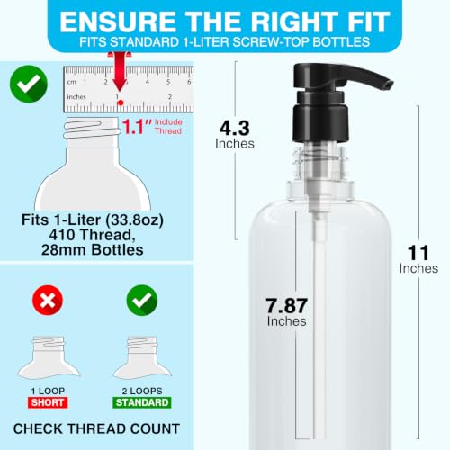 4-Pack Shampoo Pump Dispenser for 28mm/1.1" Bottles