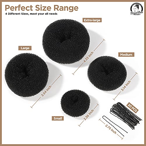 Hair Bun Maker Set - 4 Sizes with 20 Bobby Pins