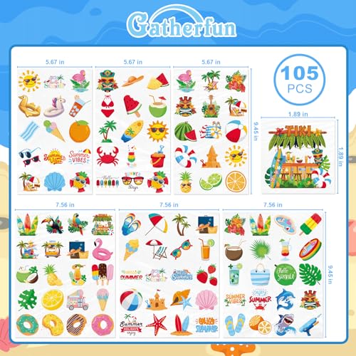 105 PCS Beach Party Decorations Kit - Hawaiian & Luau Decorations, Pool & Beach Party Favors, Temporary Tattoos & Fake Tattoo Stickers for Summer Party Decorations