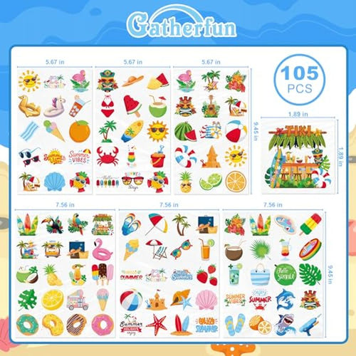105 PCS Beach Party Decorations Kit - Hawaiian & Luau Decorations, Pool & Beach Party Favors, Temporary Tattoos & Fake Tattoo Stickers for Summer Party Decorations