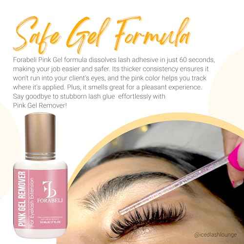 Forabeli Pink Gel Lash Remover for Eyelash Extensions, 15ml, Safe and Gentle Formula, Easy to Apply, Versatile and Efficient