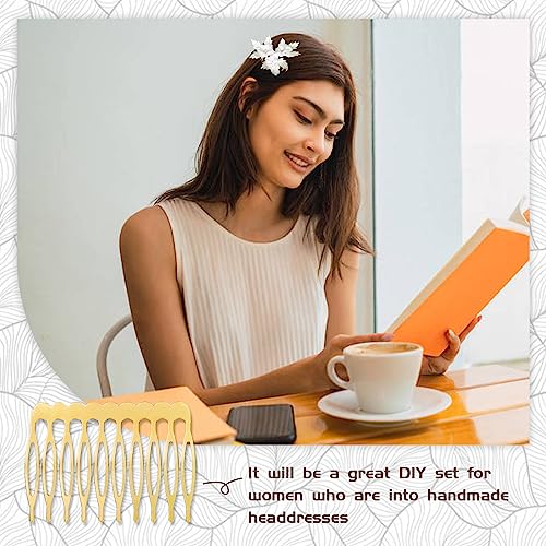 Cinaci 30pcs Small Plain Blank DIY Craft Gold Metal Hair Side Combs Slides with 10 Teeth Wedding Bridal Veil Combs Headpieces French Twist Bun Hair Clips for Women Flower Girls Brides (Gold-30 Pack)