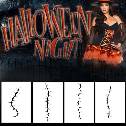 Black Stitch Scar Temporary Tattoos - 8 Pack Halloween Costume