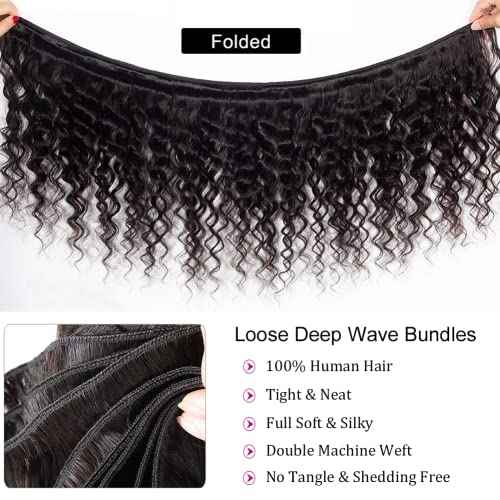 12A Grade Loose Deep Wave Bundles Loose Deep Wave Human Hair 3 Bundles Brazilian Loose Deep Wave Bundles 12A Virgin Loose Curly Weave Bundles Human Hair 100% Unprocessed Curly Hair Extensions