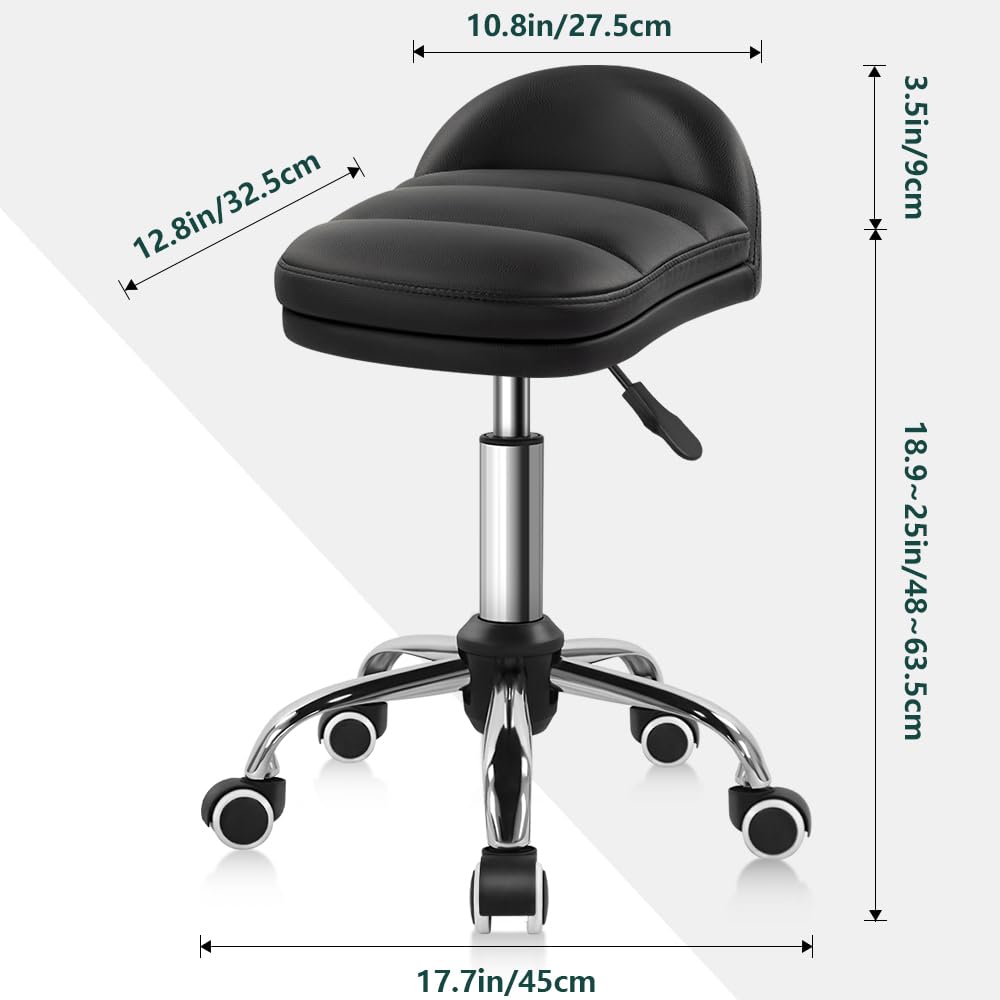 BFTOU Black Rolling Stool Chair with Wheel Perfect for Home Work SPA Massage Height-Adjustable and Cost-Effective Swivel Stool with Low Back