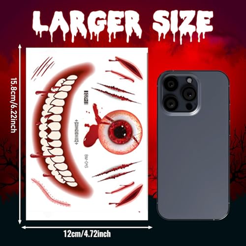 Halloween Temporary Tattoos, 10 Sheets Zombie Makeup Kit