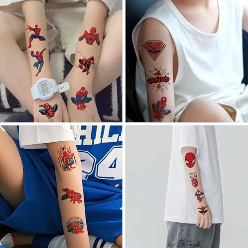 100pcs Spider- Man Temporary Tattoos for kids,Birthday Party Supplies Favors Decorations Cute Fake Tattoos Stickers Spider - Man Party Decorations