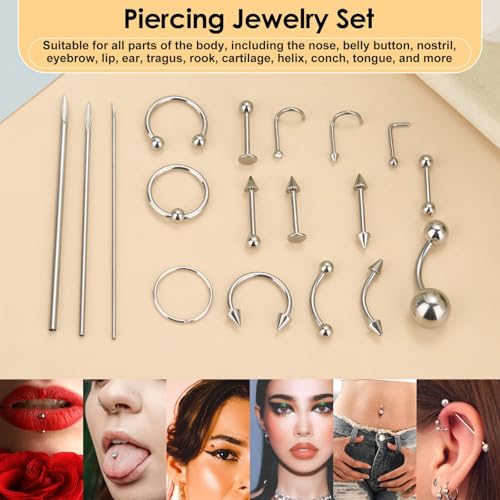 104-Piece Professional Body Piercing Kit with Needles and Jewelry