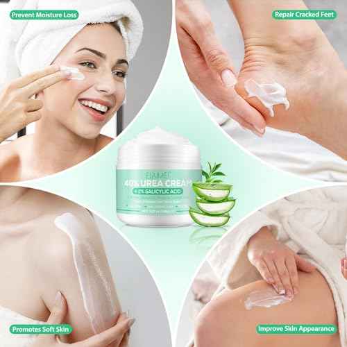 Urea Cream 40 Percent for Feet - 40% Urea Cream Plus 2% Salicylic Acid with Hyaluronic Acid,Tea Tree, Aloe Vera for Dry Cracked Heels, Knees & Maximum Strength Foot Deep Moisturizer(5.29 OZ)