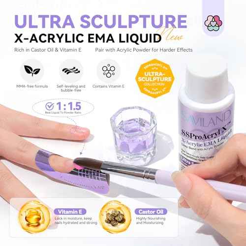 SAVILAND SSPro Acrylic Nail Kit: Clear White Pink Acrylic Powder for Beginners Acrylic Liquid Set with Brush Nail Practice Finger Essential Oil for Acrylic Nails Extension Christmas Gift Home DIY