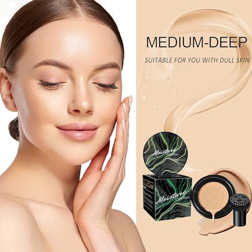 Mushroom Head Air Cushion CC Cream - BB Cream Makeup Brightening & Moisturizing, Full Coverage Concealer for Older Women, Oil Control Foundation for Mature Skin (Natural, 3.21 Ounce (Pack of 1))