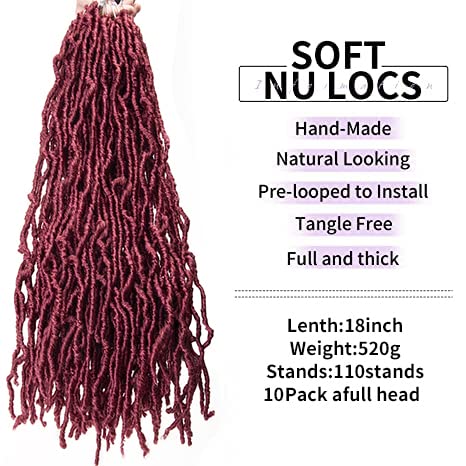 10Packs Nu Locs Crochet Hair Braids Long Soft Locs 18inch Crochet Hair Pre-looped Goddess locs Curly wave Synthetic Hair for Black Women (bug, 18)