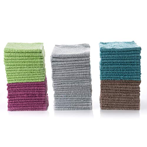 Simpli-Magic Cotton Wash Cloths 12"x12" (50 Pack) ? Highly Absorbent Soft Towels for Bathroom ? Commercial Terry Washcloth for Face, Hand, Bath, Kitchen, Gym & Hotel (Multicolor)