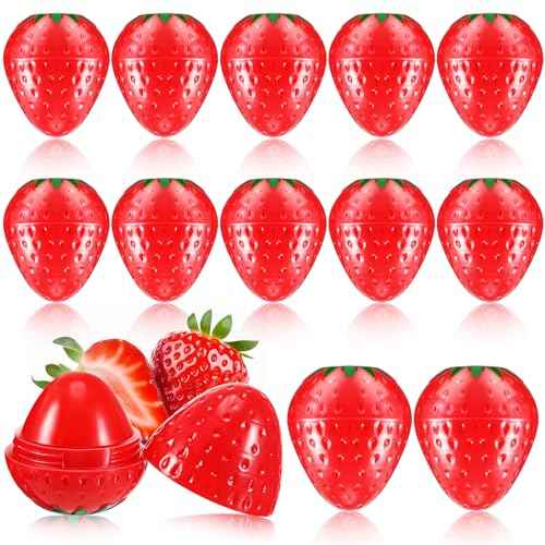 12 Pcs Cute Lip Balm Strawberry Wrinkle Repair Moisturizing and Plumping Lasting Hydrating Strawberry Shaped Lip Protector for Women Valentines Gift