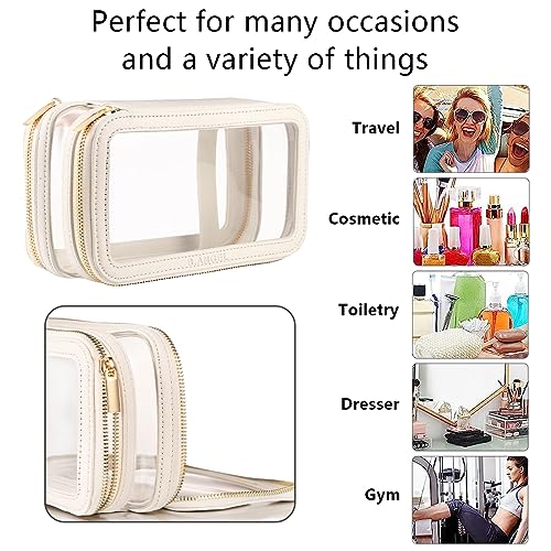 B.ANGEL Clear Makeup Bag, Double Layer Cosmetic Bag Travel Toiletry Bag, Car Make up Bags Organizer with Zipper for Women.(White)