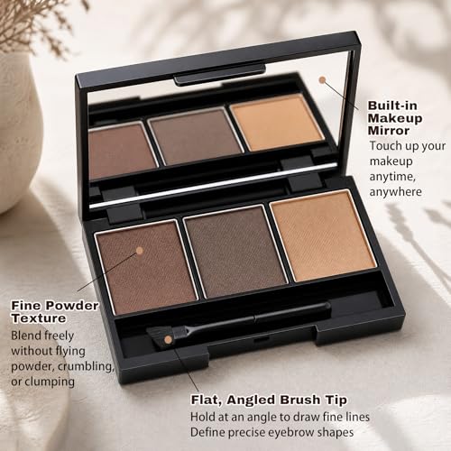 3-Color Waterproof Eyebrow Powder Palette with Mirror & Brush