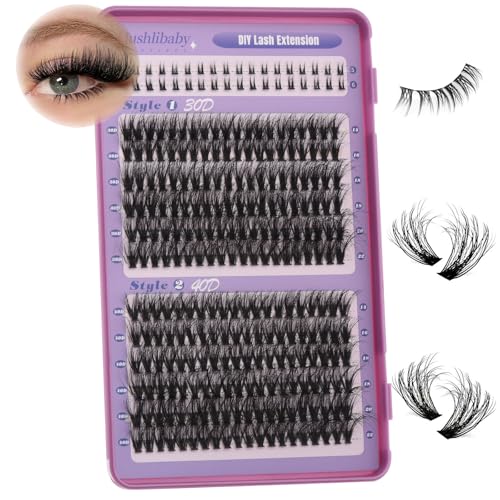 Lash Cluster with Bottom Lashes 14-22mm Long 30D+40D Thick Cluster Eyelash Extensions Flat D C Volume 276Pcs Individual Lashes Soft Wispy False Eyelashes DIY Lash Extension, by Hushlibaby