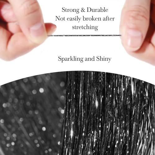 Hair Tinsel Extensions - 8 Packs, 1600 Strands, 50 Inch Black