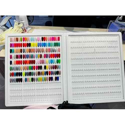 Acycoin2A 528 Nail Gel Polish Display Chart Acrylic Nail Art Sample Book Salon Color Exhibit Tools Showing Shelf with False Tips and Number Sticker