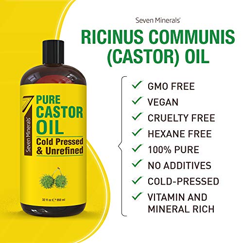 Seven Minerals Cold Pressed Castor Oil 32oz - Unrefined & Hexane Free for Hair, Skin & Wellness