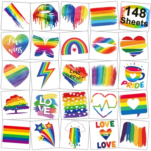 Rainbow Temporary Tattoos 148 Sheets - Pride Waterproof