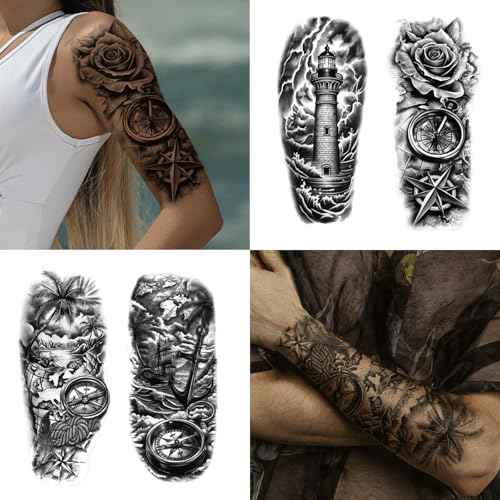 77 Sheets Pirate Temporary Tattoos Adult,Captain Anchor Compass Sailboat Tattoos, Pirate Ships Flag Skull Crossbones Sailor Fake Tattoo for Costume, Fake Arm Tattoos for Men Women Kids