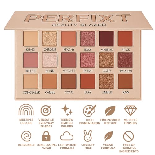18 Color Natural Eyeshadow Palette ? Soft Matte Shimmer & Glitter Finish with Built-In Concealer Shade ? Ultra-pigmented Blendable Mauve Brown Nude Eyeshadow Palette, Cream Eyeshadow for Older Women