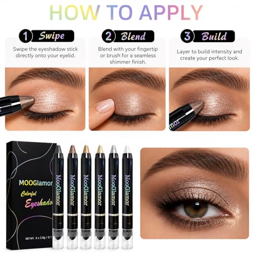 6-Pc Double-End Eyeshadow Stick Set, Waterproof & Blendable