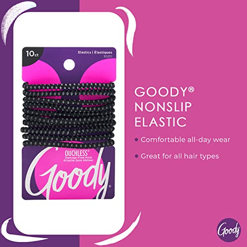 Goody Hair Tie, 10 Count, Black, 4MM | Nonslip | For Medium Hair | Ouchless | Pack of 2