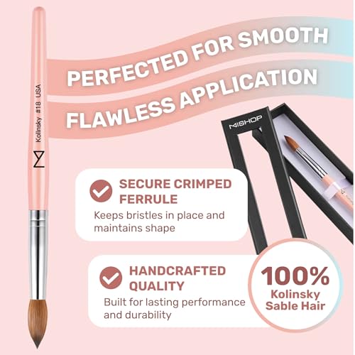 M ? Majesti Pink 100% Kolinsky Acrylic Nail Brush | Professional Acrylic Sculpting & Application Brush | Handcrafted Premium Nail Art Tool for Nail Technicians (#18)