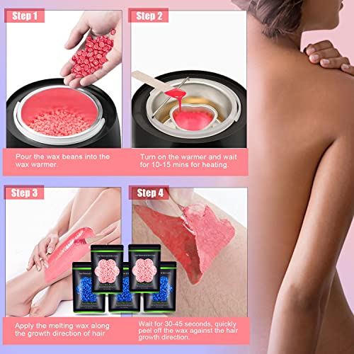 Auperwel Blue & Pink Wax Beads for Hair Removal, Sensitive Skin, 1.1 lb Kit with 10 Sticks