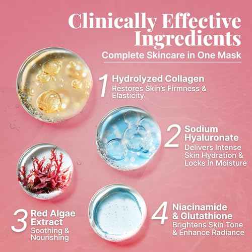 Bio Collagen Face Mask Overnight, 6 Pack ? Hydrogel Korean Face Masks, Hydrating Collagen Mask for All Skin Types, Anti-Aging Face Masks Skincare, Deep Moisturizing, Improves Elasticity & Radiance
