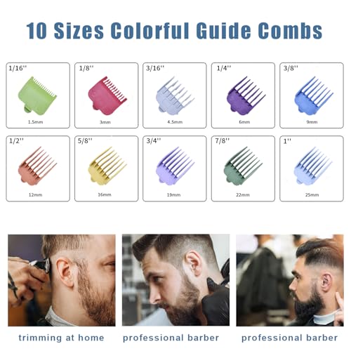 10 Pcs Color-Coded Hair Clipper Guards Cutting Guide Combs for Wahl and Surker Hair Clippers ? Cutting Lengths from 1/16" to 1" (1.5mm to 25mm)
