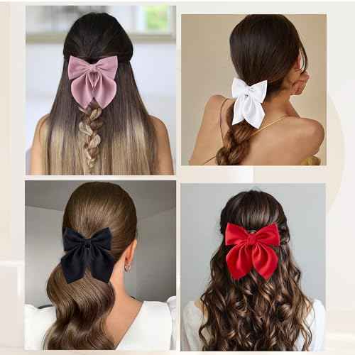 8 Pcs Hair Bows for Women Short Tail Bow Hair Clips Small Alligator Barrettes Cute Accessories for Girls(Black/Pink/Red/White)