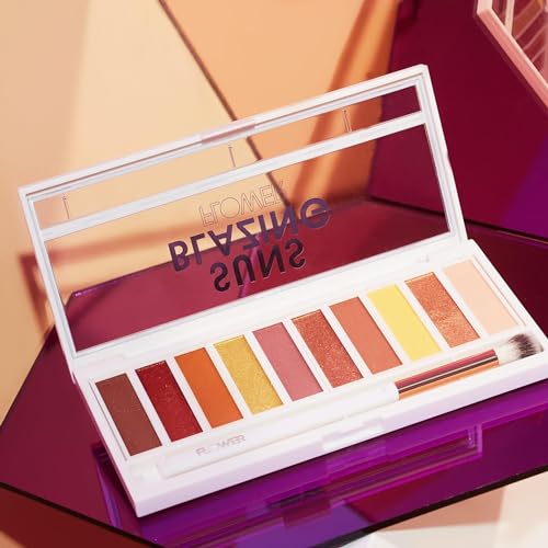 FLOWER BEAUTY By Drew Barrymore Shimmer + Shade Eyeshadow Palette - Neutral Colors + Ten Shades - Mix + Layers Shades - Easily Blendable + Rich Color Payoff - Brush Included (Sun's Blazing)