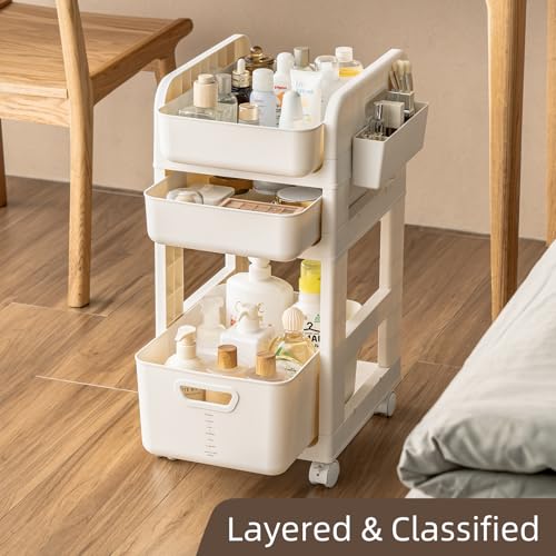 3 Tier Rolling Makeup Cart with Removable Drawer
