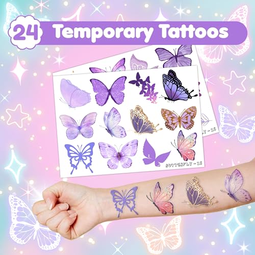 48 Pc Butterfly Party Favors Set - Temporary Tattoos & Slap Bracelets