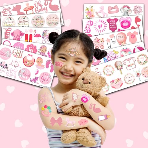 100 PCS Baby Girl Birthday Party Decorations Favors Supplies Temporary Tattoos Decor Pink Rose Gold Baby Girl Shower Floral Stickers For Boys Girls Gift School Prizes Rewards
