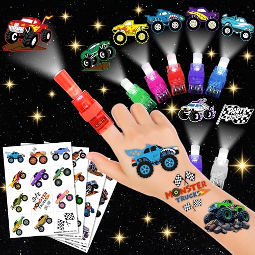 Monster Truck Party Favors - 72 Pc LED Lights & Tattoos Combo
