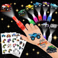 Monster Truck Party Favors - 72 Pc LED Lights & Tattoos Combo