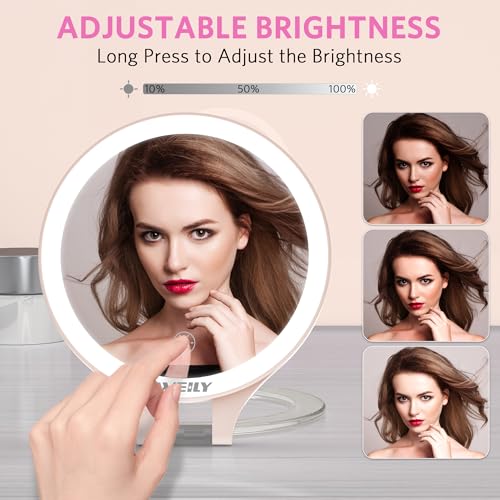 WEILY 10X/1X Magnifying Makeup Mirror with Light - Pink