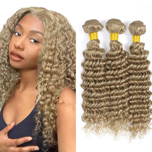 Ash Blonde Deep Wave Hair Bundles 18 20 22 Inch Brazilian