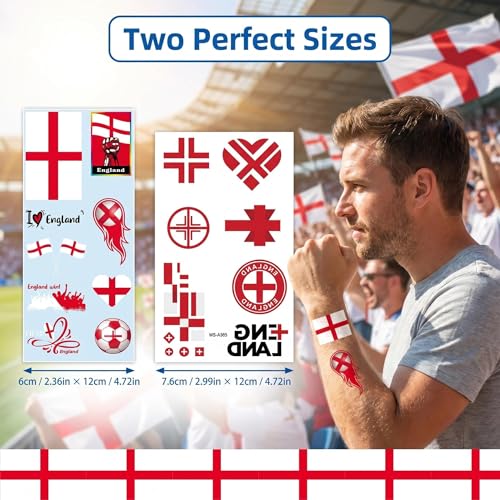 England Flag Temporary Tattoos for Game Day & Parties - 22 Sheets