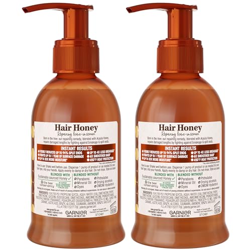 Garnier Whole Blends Honey Treasures Hair Honey Repairing Serum for Long, Damaged Hair, 5.1 Fl Oz, 2-Count (Packaging May Vary)