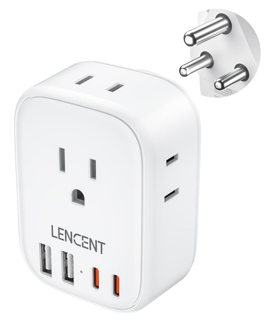 LENCENT South Africa Power Adapter, South Africa Grounded Travel Adaptor with 4 American Outlets, 4 USB Charger(2 USB C), Type M Plug Converter for US to South Africa Bhutan Botswana Namibia Zimbabwe