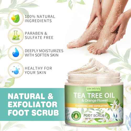 LUCOTIYA Tea Tree & Orange Flower Foot Soak Set - Salts, Foot File, Scrub & Urea Cream Pedicure Supplies for Dry, Cracked Feet - Foot Spa Pedicure Kit for Women Men
