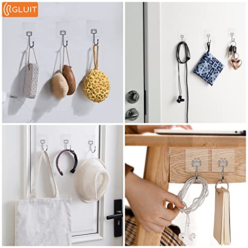 GLUIT Large Adhesive Hooks for Hanging Heavy Duty 22 lbs Robe & Towel Hanger, Waterproof Adhesive Wall Hooks for Home, Bathroom, Kitchen, Office, Outdoor - 6 Pack