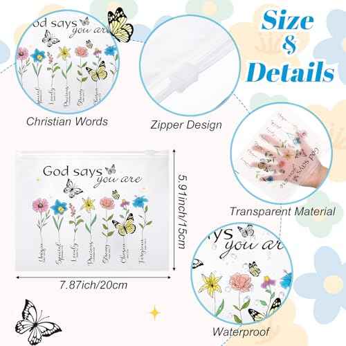 Wesiti 50 Pcs Rainbow Cosmetic Bag Inspirational Gift Motivational Quotes Christian Makeup Bag Bulk Waterproof Zipper Pouch for Women Girl Teacher Christmas Gift(God Says You Are)