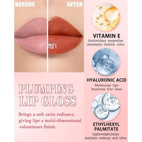 Plumping Lip Gloss for Women, Glossy Finish Lip Tint Stain, Hydrating Moisturizing Lips Care Tinted Lips Oil, Non-Sticky Long Lasting Shine Lipgloss Lipstick, Plumping LipGloss Oil Makeup-01 Pink